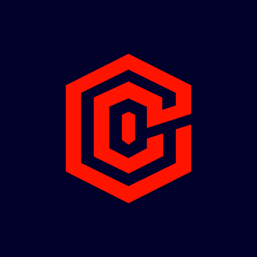 Logo de l'application mobile « Caliber », qui figure la lettre « C » en rouge plusieurs fois une dans l'autre, donnant l'illusion de la présence d'une cube. Le tout est situé sur un fond bleu marine.