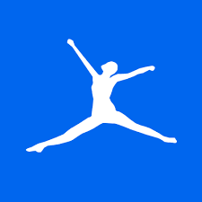 Logo de l'application mobile « MyFitnessPal », figurant une silhouette blanche sur un fond bleu, effectuant un saut de gymnastique.